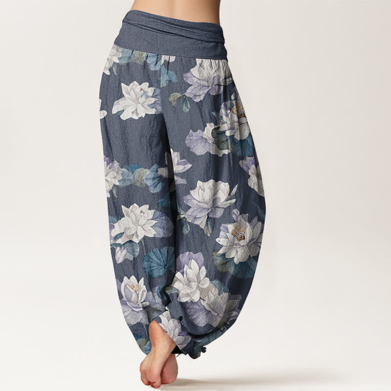 Pantalon harem femme en coton à imprimé lotus élégant et décontracté avec Buddha Stones et taille élastique - image 2