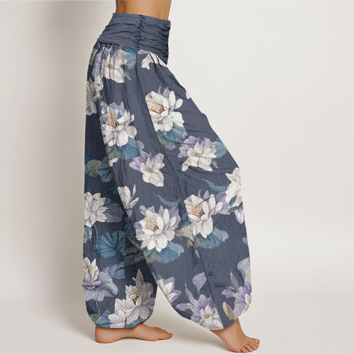 Pantalon sarouel décontracté et élégant à imprimé lotus pour femme, taille élastique, motif Buddha Stones - image 1