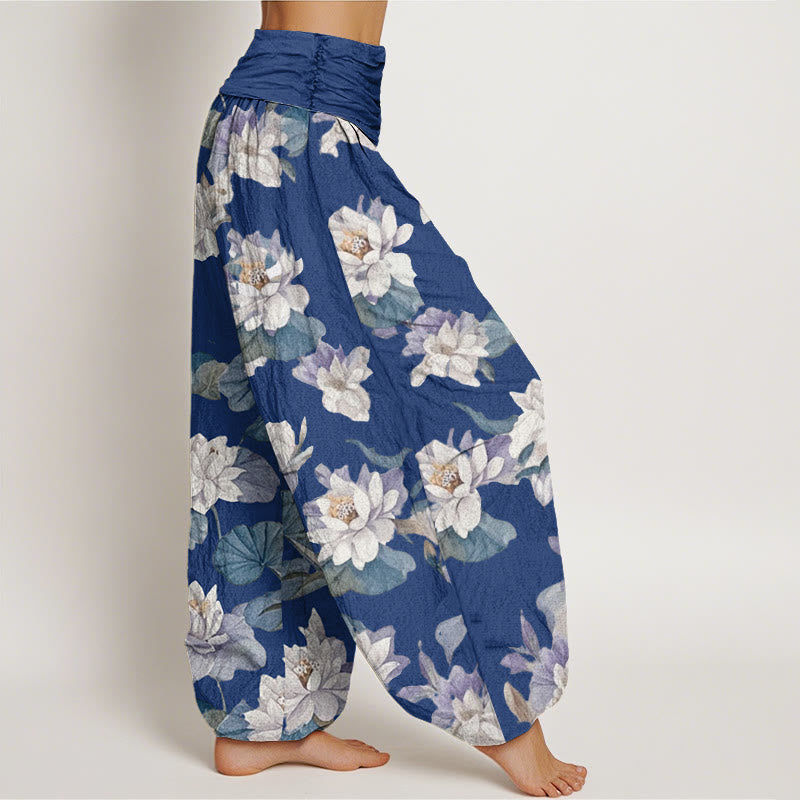 Pantalon harem femme en coton à imprimé lotus élégant et décontracté avec Buddha Stones et taille élastique - image 5