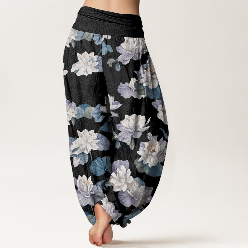 Pantalon harem femme en coton à imprimé lotus élégant et décontracté avec Buddha Stones et taille élastique - image 9