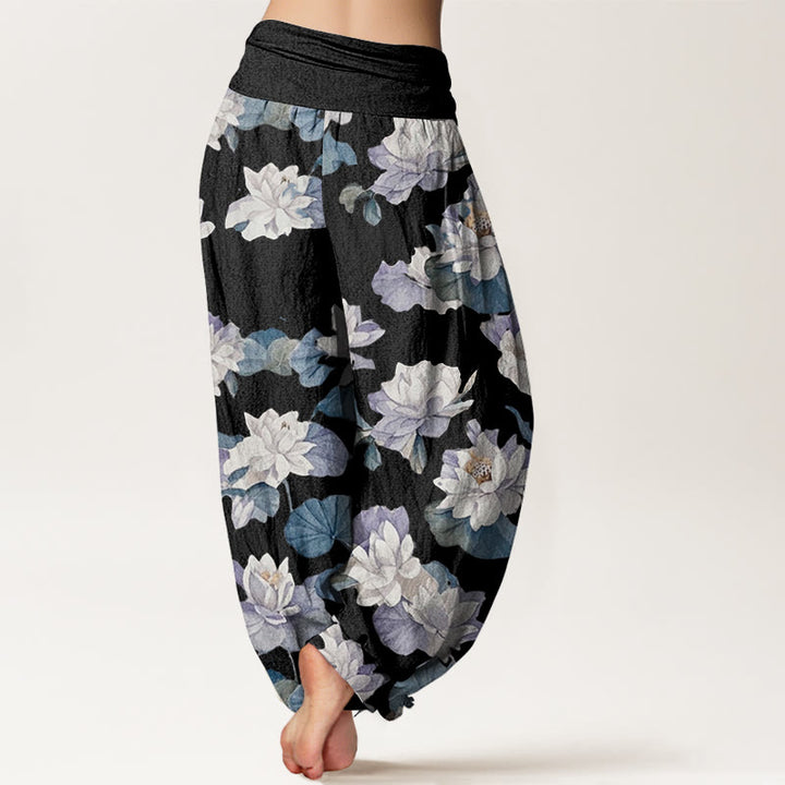 Pantalon harem femme en coton à imprimé lotus élégant et décontracté avec Buddha Stones et taille élastique - image 9