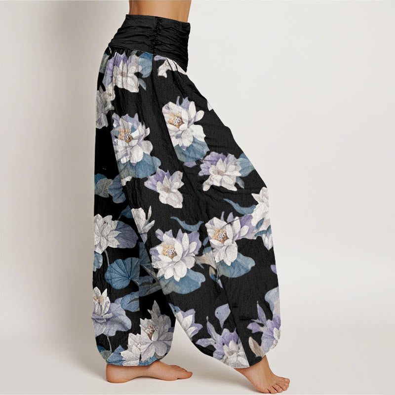 Pantalon harem femme en coton à imprimé lotus élégant et décontracté avec Buddha Stones et taille élastique - image 8