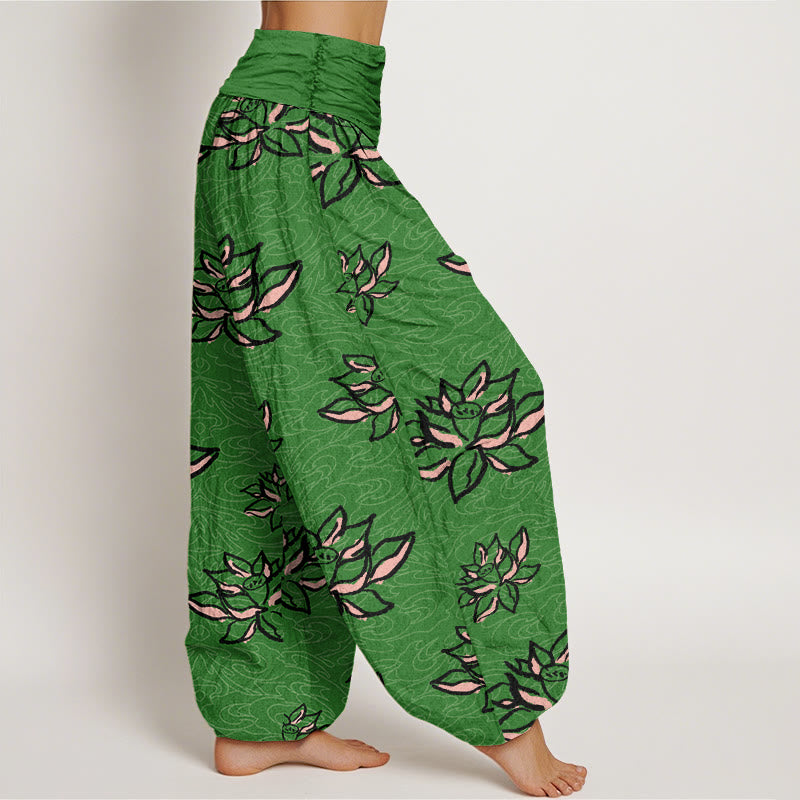 Pantalon sarouel décontracté à taille élastique pour femme avec motif de lotus et Buddha Stones - image 5