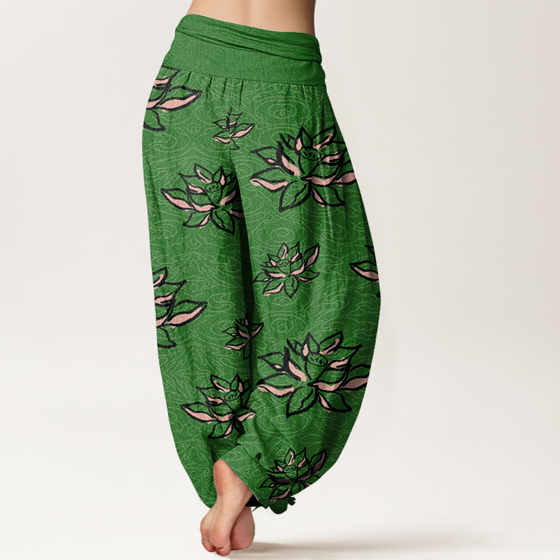 Pantalon sarouel décontracté à taille élastique pour femme avec motif de lotus et Buddha Stones - image 7