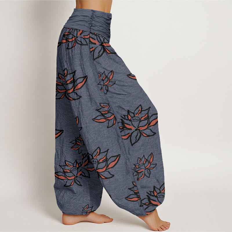 Pantalon sarouel décontracté à taille élastique pour femme avec motif de lotus et Buddha Stones - image 9