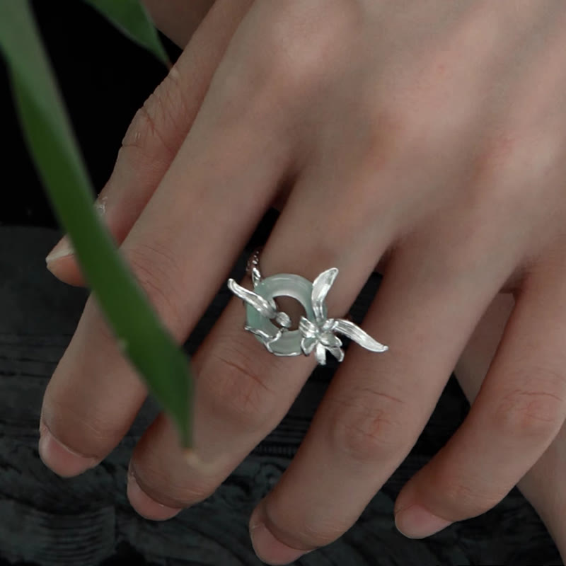 Bague d'équilibre en argent Buddha Stones 925 avec motif iris et quartzite et jade - image 2