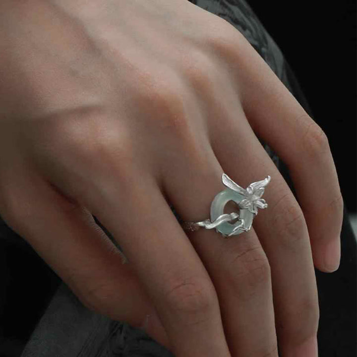 Bague d'équilibre en argent Buddha Stones 925 avec motif iris et quartzite et jade - image 3