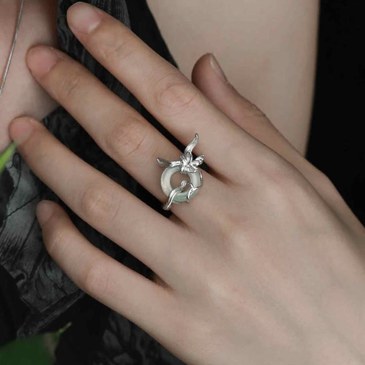 Bague d'équilibre en argent Buddha Stones 925 avec motif iris et quartzite et jade - image 9