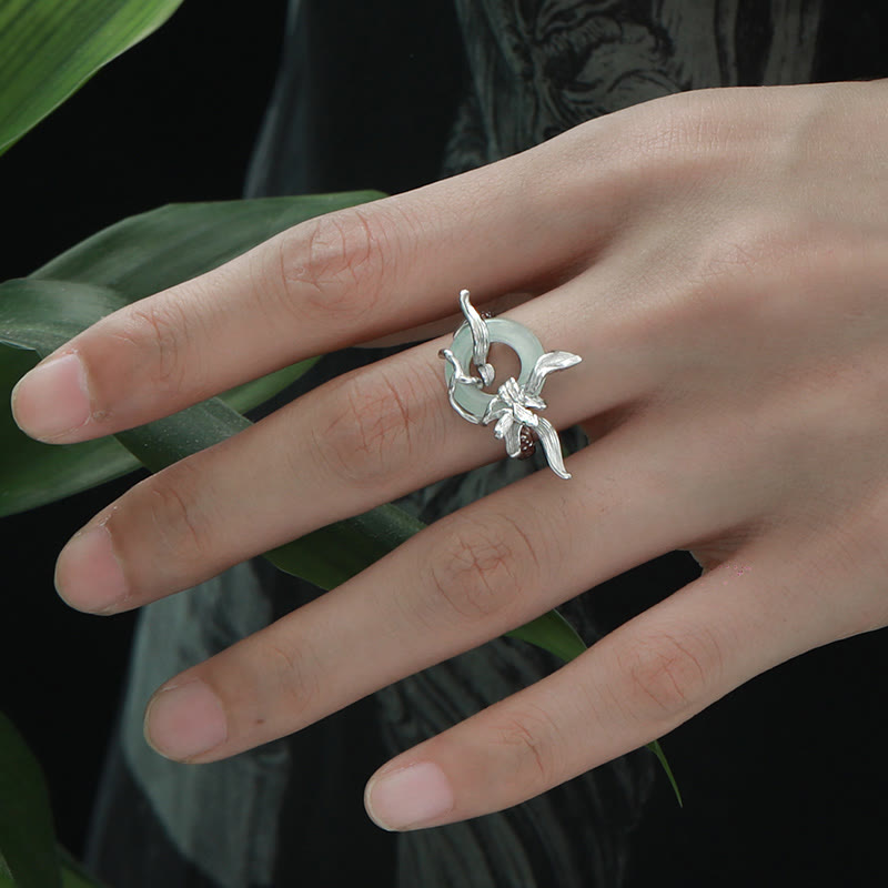 Bague d'équilibre en argent Buddha Stones 925 avec motif iris et quartzite et jade - image 4