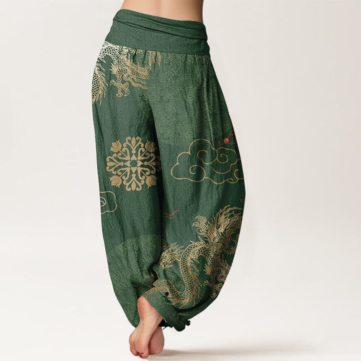 Pantalon sarouel décontracté à taille élastique pour femme, motif dragon doré et nuage de bon augure, Buddha Stones - image 3