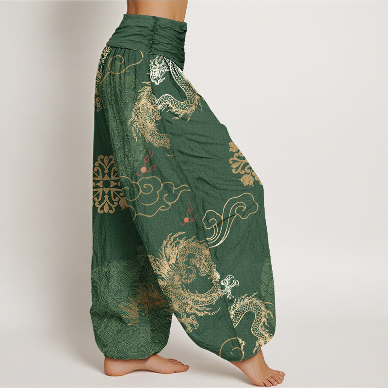 Pantalon sarouel décontracté à taille élastique pour femme, motif dragon doré et nuage de bon augure, Buddha Stones - image 1