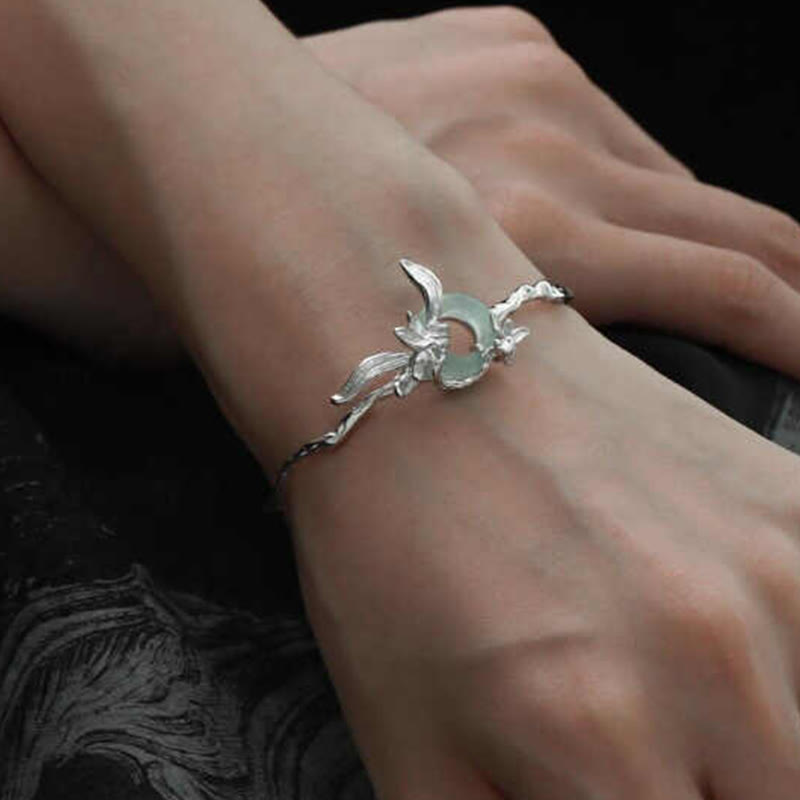 Bracelet jonc de protection en argent Buddha Stones 925 avec boucle de paix en quartzite et jade - image 5