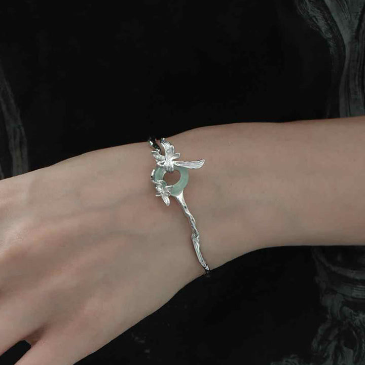 Bracelet jonc de protection en argent Buddha Stones 925 avec boucle de paix en quartzite et jade - image 3