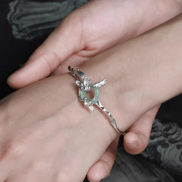 Bracelet jonc de protection en argent Buddha Stones 925 avec boucle de paix en quartzite et jade - image 2