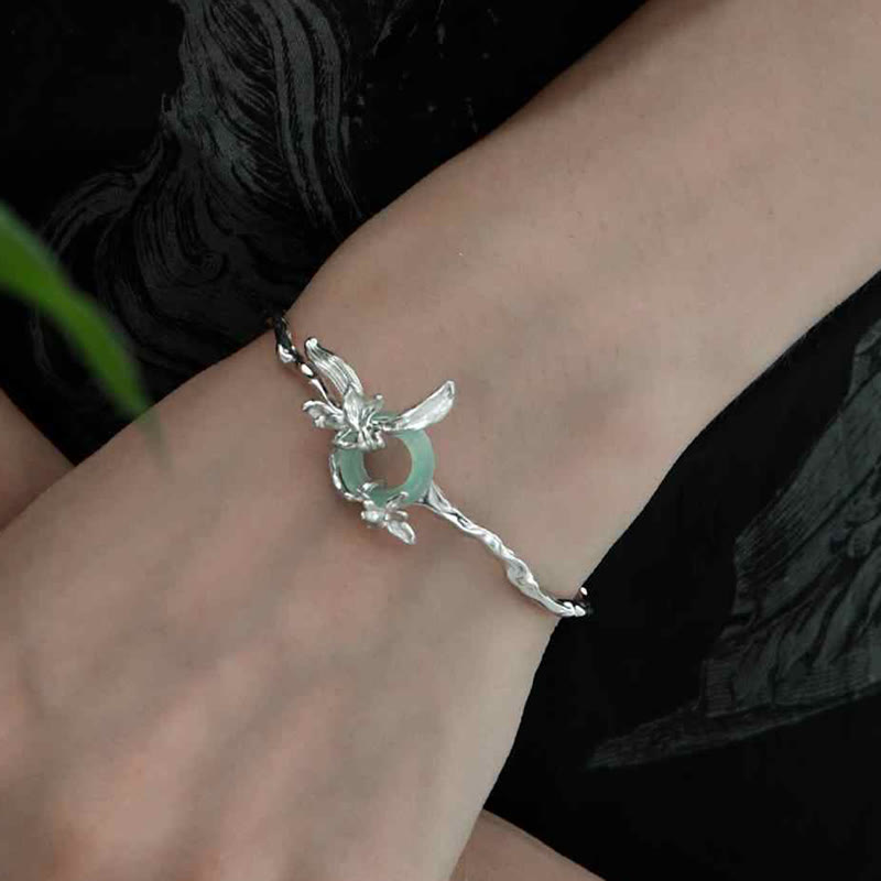 Bracelet jonc de protection en argent Buddha Stones 925 avec boucle de paix en quartzite et jade - image 5