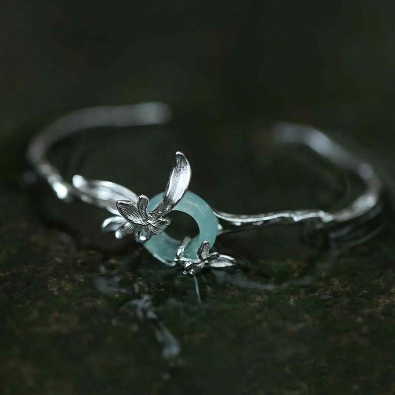 Bracelet jonc de protection en argent Buddha Stones 925 avec boucle de paix en quartzite et jade - Argent (tour de poignet : 14-16 cm) - image 0