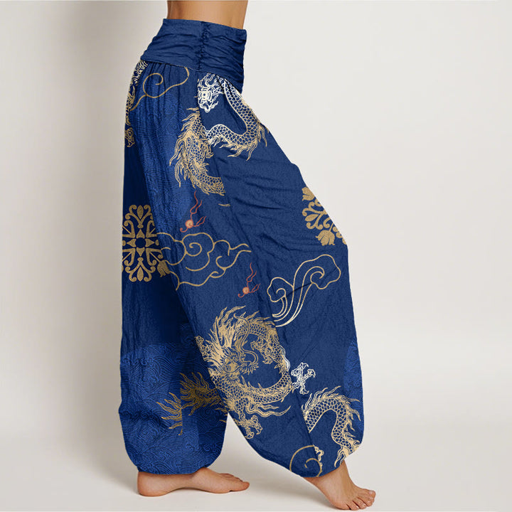 Pantalon sarouel décontracté à taille élastique pour femme, motif dragon doré et nuage de bon augure, Buddha Stones - image 8