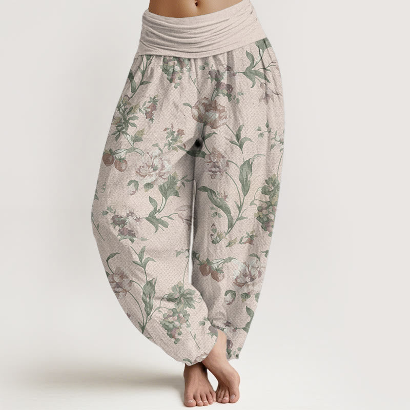 Pantalon Buddha Stones décontracté en pur coton avec motif de fleurs roses et taille élastique pour femme - PapayaWhip - US22，UK/AU26，EU54 (6XL) - image 0