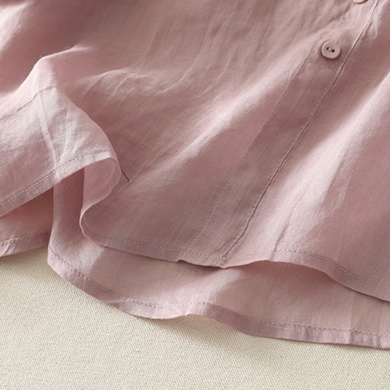 Chemise femme à manches mi-longues en coton et lin avec broderie symétrique Buddha Stones - image 8