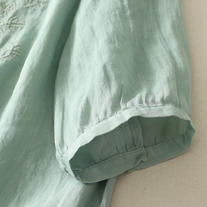 Chemise femme à manches mi-longues en coton et lin avec broderie symétrique Buddha Stones - image 15