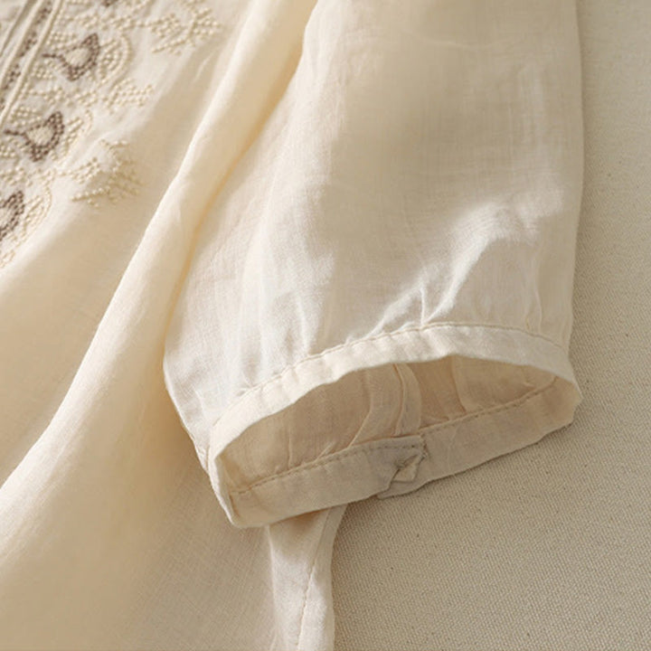 Chemise femme à manches mi-longues en coton et lin avec broderie symétrique Buddha Stones - image 23