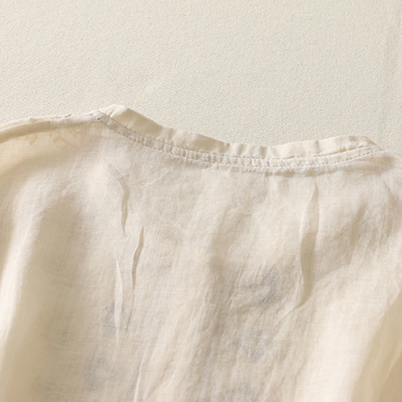 Chemise femme à manches mi-longues en coton et lin avec broderie symétrique Buddha Stones - image 22