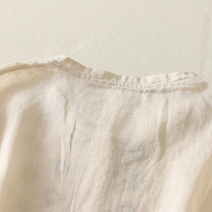 Chemise femme à manches mi-longues en coton et lin avec broderie symétrique Buddha Stones - image 22