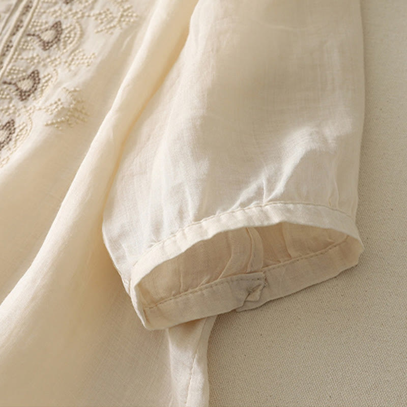 Chemise femme à manches mi-longues en coton et lin avec broderie symétrique Buddha Stones - image 24