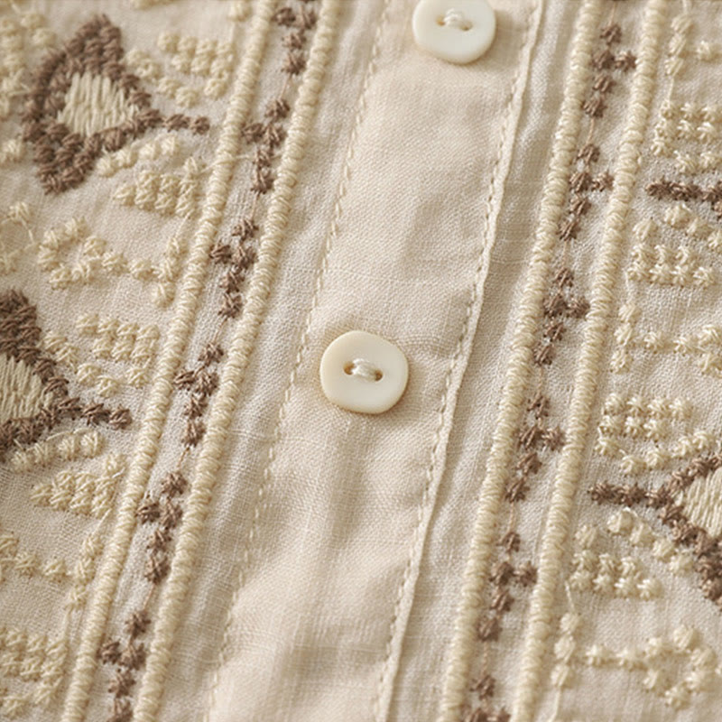 Chemise femme à manches mi-longues en coton et lin avec broderie symétrique Buddha Stones - image 26