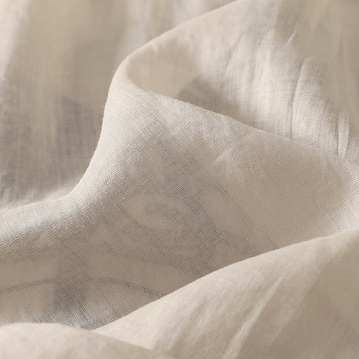 T-shirt décontracté à manches mi-longues en coton et lin pour femme, col en V, brodé de Buddha Stones - image 3