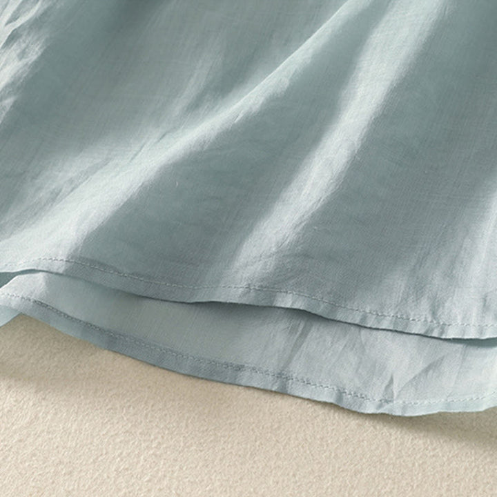 T-shirt décontracté à manches mi-longues en coton et lin pour femme, col en V, brodé de Buddha Stones - image 9