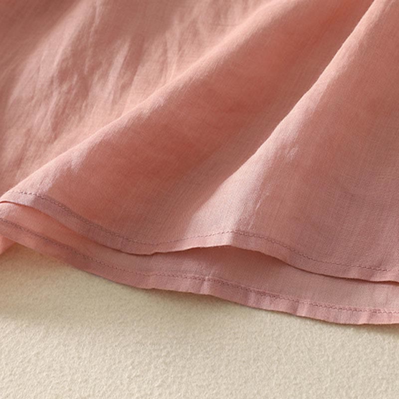 T-shirt décontracté à manches mi-longues en coton et lin pour femme, col en V, brodé de Buddha Stones - image 16