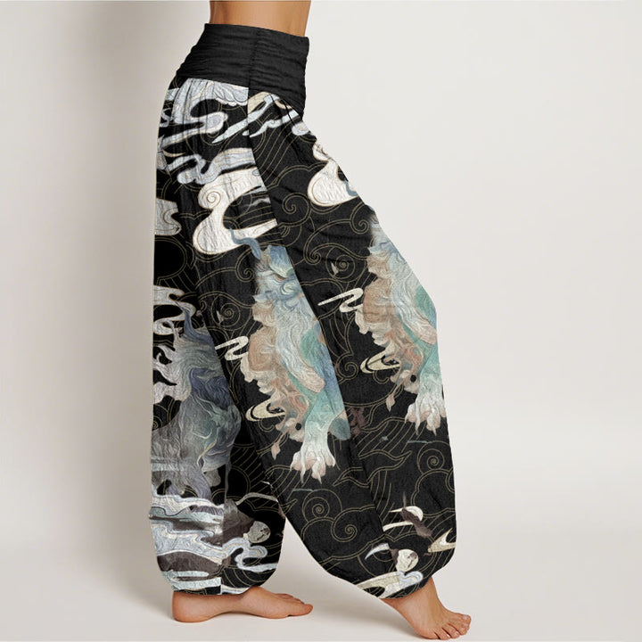 Pantalon sarouel à taille élastique pour femme, motif Buddha Stones, pur coton PiXiu, nuages de bon augure