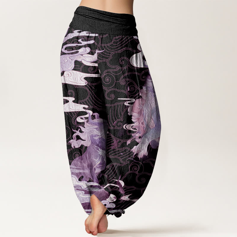 Pantalon sarouel à taille élastique pour femme, motif Buddha Stones, pur coton PiXiu, nuages de bon augure