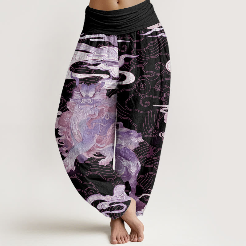 Pantalon sarouel à taille élastique pour femme, motif Buddha Stones, pur coton PiXiu, nuages de bon augure