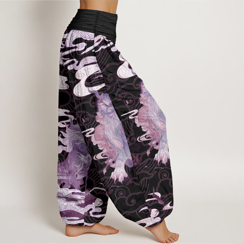 Pantalon sarouel à taille élastique pour femme, motif Buddha Stones, pur coton PiXiu, nuages de bon augure