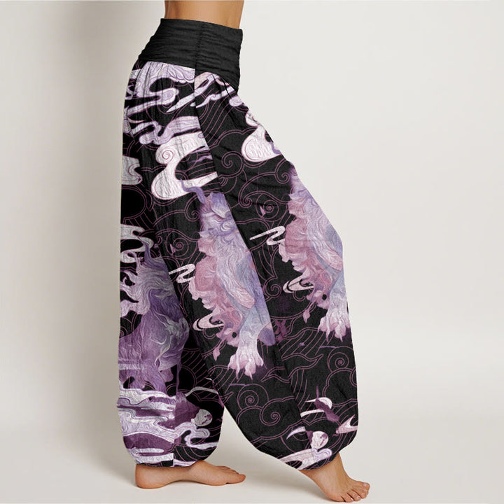 Pantalon sarouel à taille élastique pour femme, motif Buddha Stones, pur coton PiXiu, nuages de bon augure