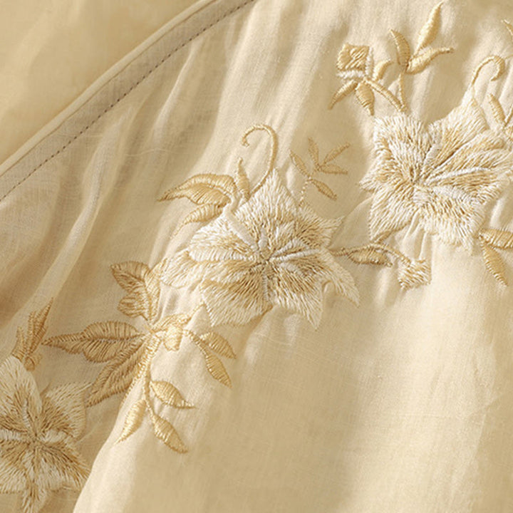 Chemise femme en coton à manches mi-longues et col mandarin avec broderies de Buddha Stones - image 6