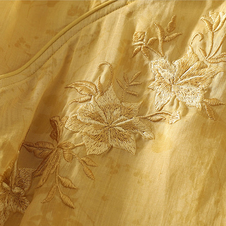 Chemise femme en coton à manches mi-longues et col mandarin avec broderies de Buddha Stones - image 11