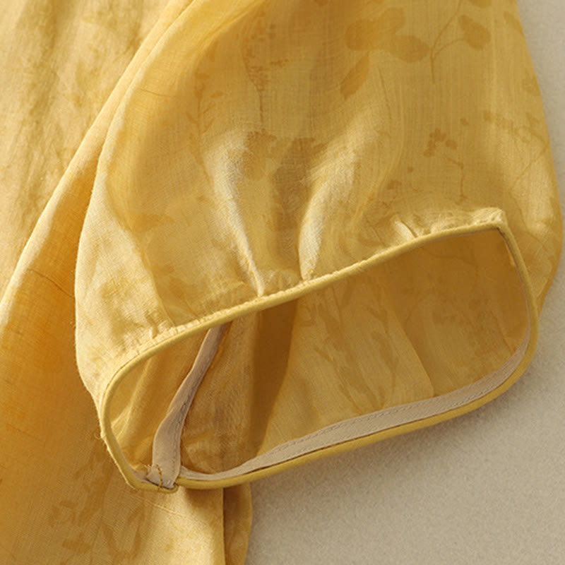Chemise femme en coton à manches mi-longues et col mandarin avec broderies de Buddha Stones - image 10