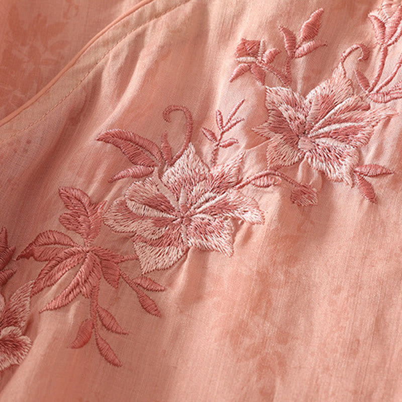 Chemise femme en coton à manches mi-longues et col mandarin avec broderies de Buddha Stones - image 18