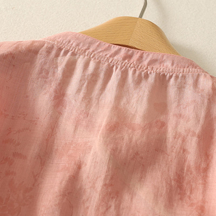 Chemise femme en coton à manches mi-longues et col mandarin avec broderies de Buddha Stones - image 21