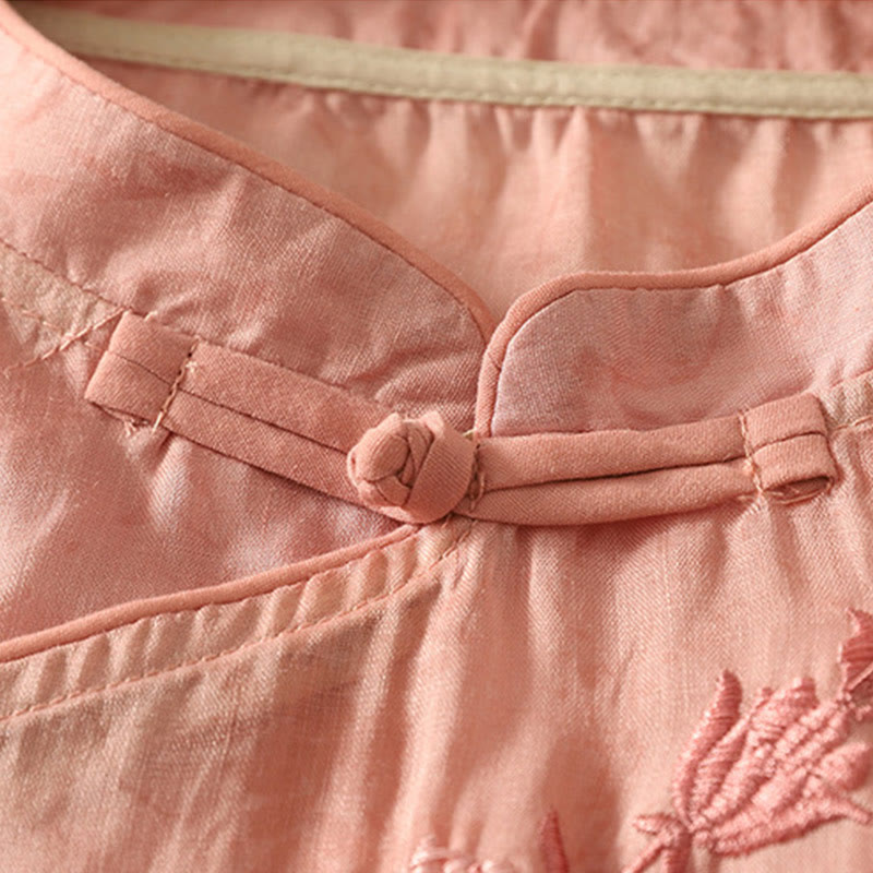 Chemise femme en coton à manches mi-longues et col mandarin avec broderies de Buddha Stones - image 22