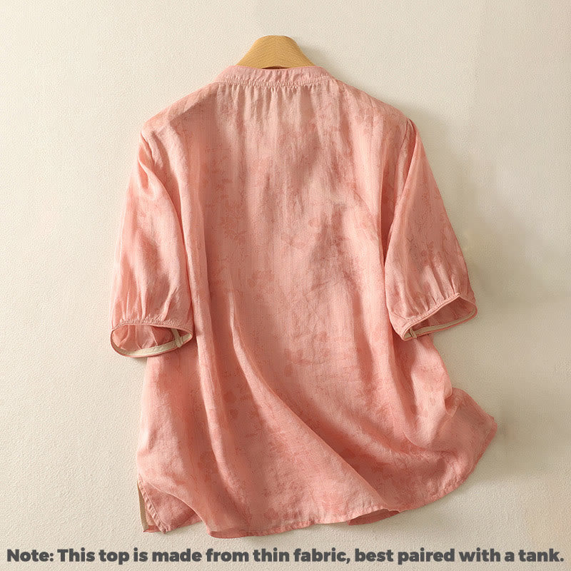Chemise femme en coton à manches mi-longues et col mandarin avec broderies de Buddha Stones - image 15