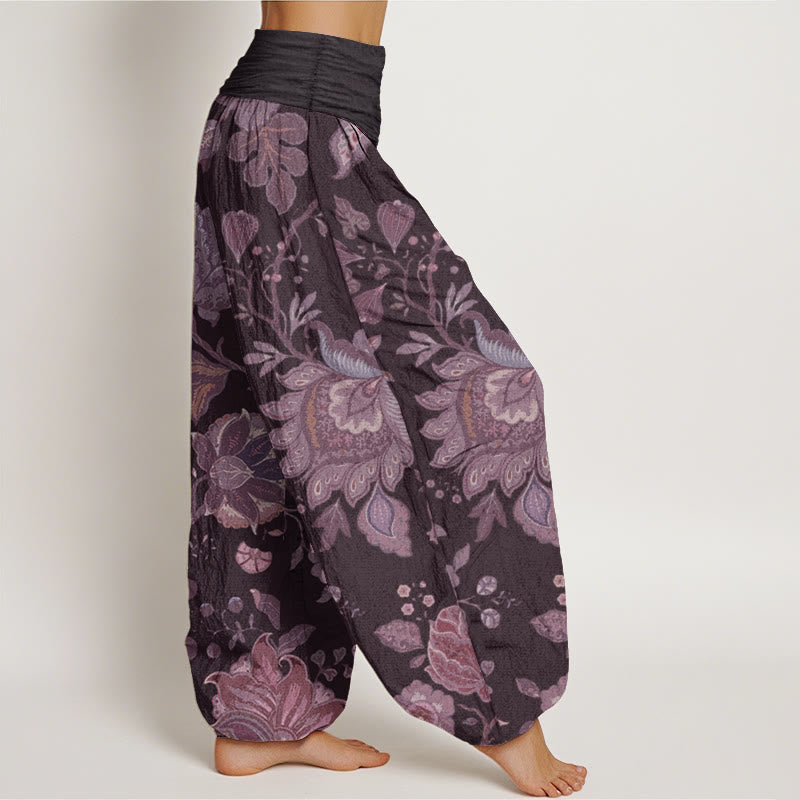 Pantalon Buddha Stones décontracté en pur coton avec motif pivoine et taille élastique pour femme - image 11