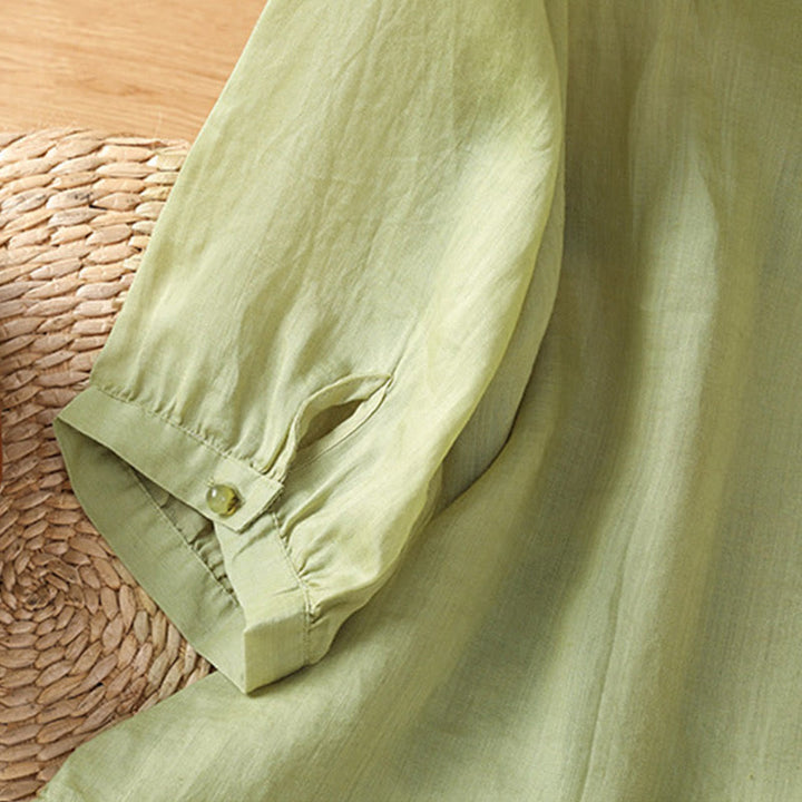 Chemise col V en coton pour femme avec fleurs brodées et Buddha Stones - image 11