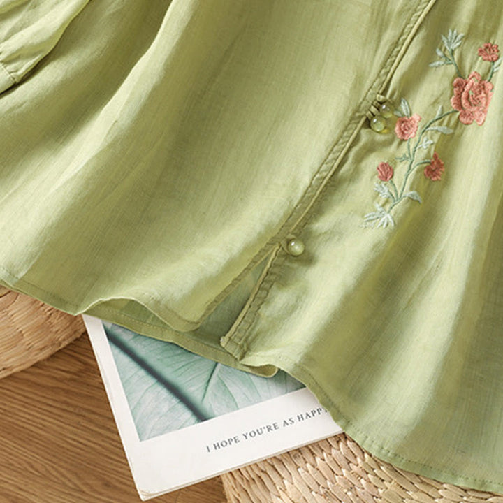 Chemise col V en coton pour femme avec fleurs brodées et Buddha Stones - image 12