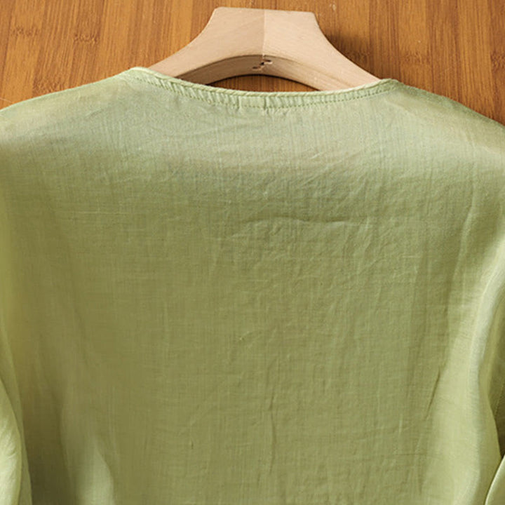 Chemise col V en coton pour femme avec fleurs brodées et Buddha Stones - image 10