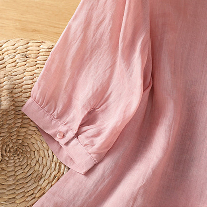 Chemise col V en coton pour femme avec fleurs brodées et Buddha Stones - image 17