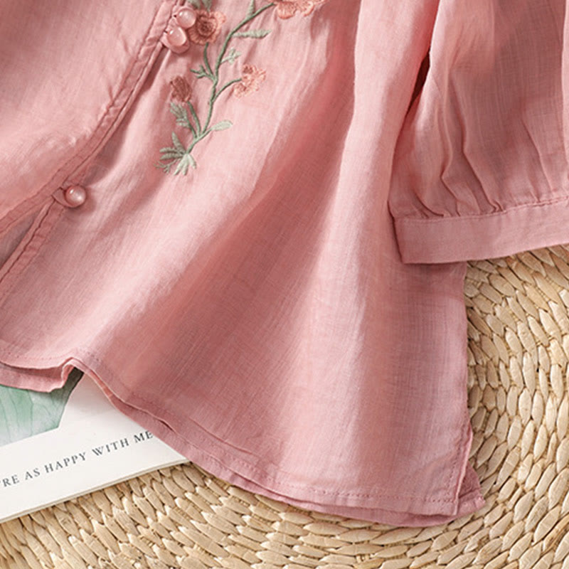 Chemise col V en coton pour femme avec fleurs brodées et Buddha Stones - image 15